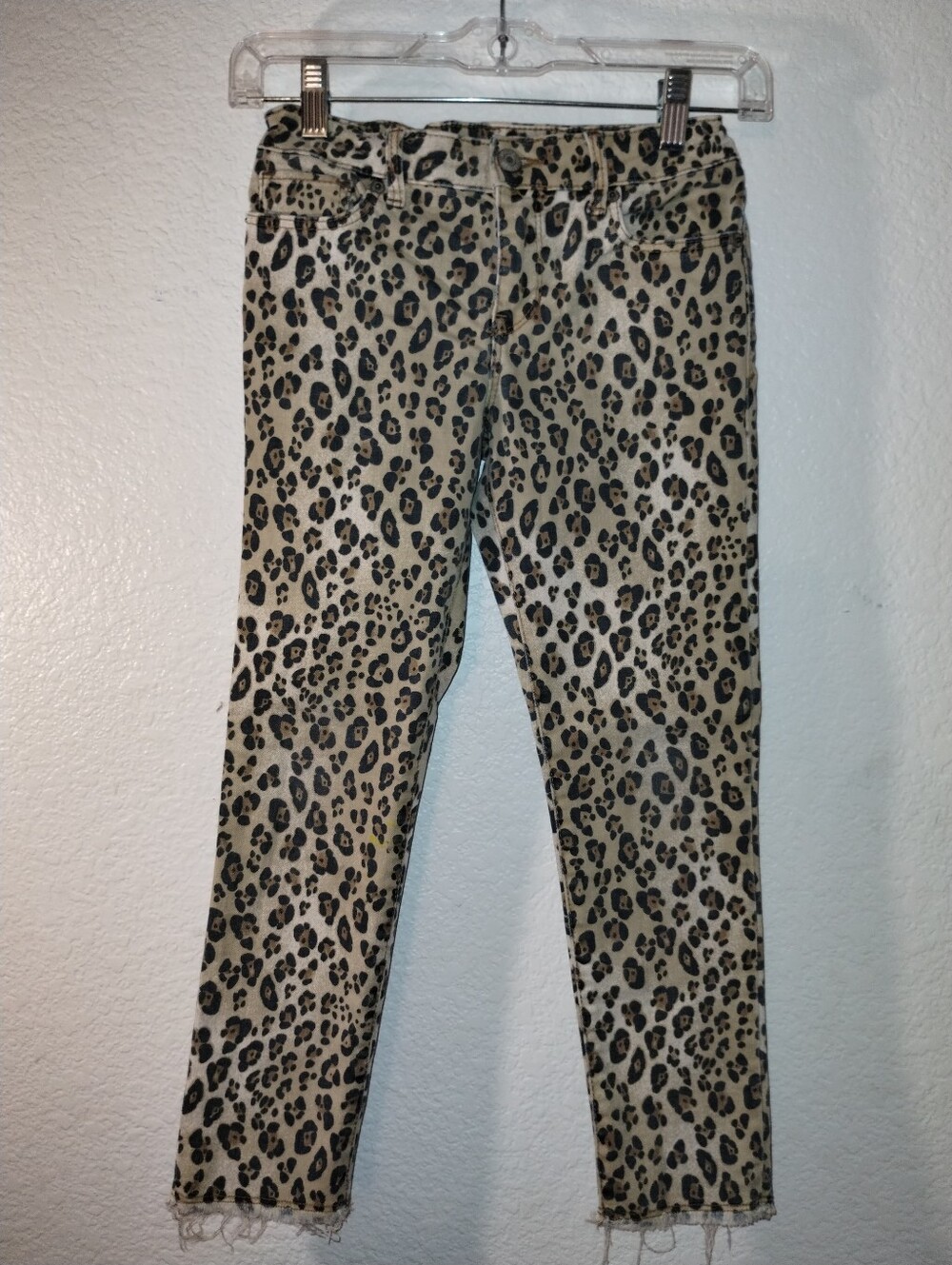 Gap Kid's Leopard Print Jeans sz 10 Raw Hem Super Skinny Ankle